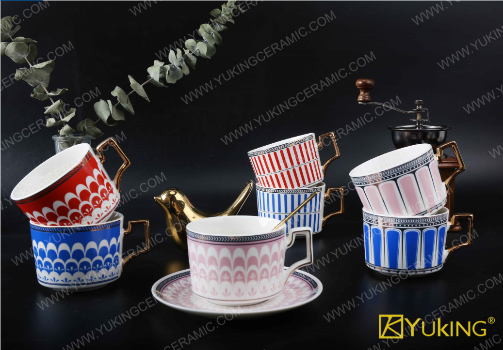 Exquisite Life Factory Factory Price China New Bone China Tea Cup Tea Set Sticker Pattern Support Customization Cups And Saucers