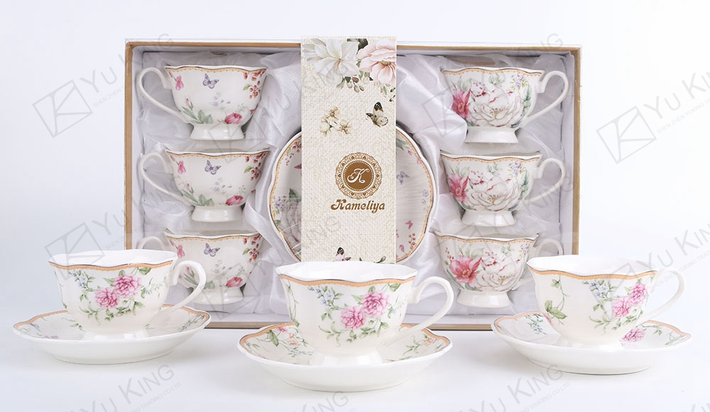 European New Bone China Chinese Espresso Cup Tea Set 6 Piece Set