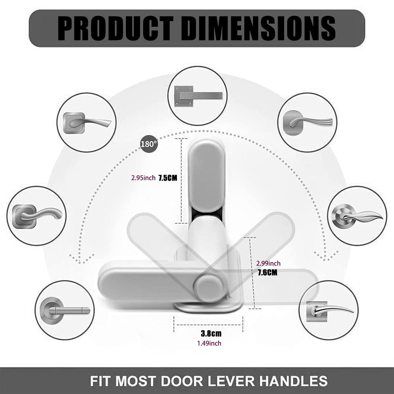 Improved Childproof Door Lever Lock Prevents Kids from Opening Doors with Adhesive Backing. Easy to Operate for Adults