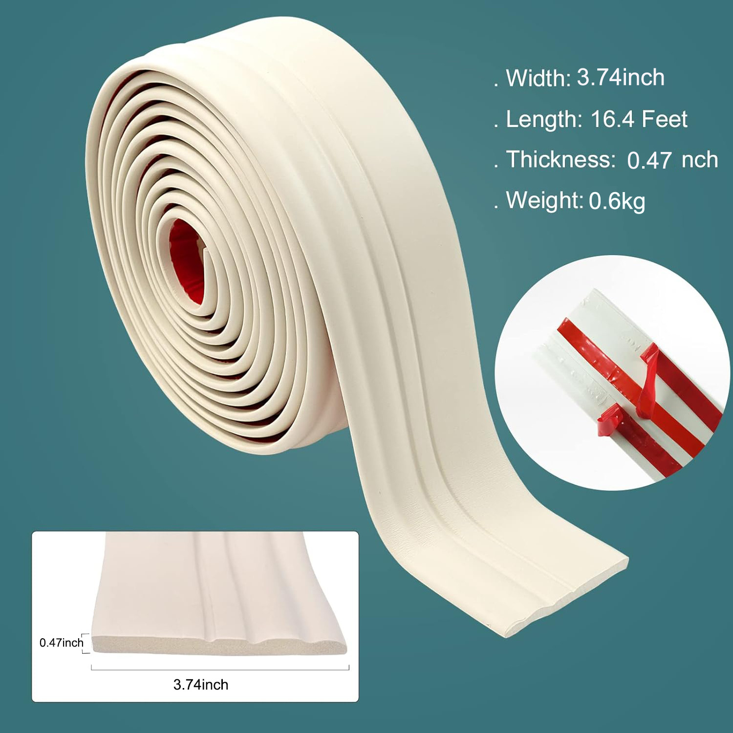 Flexible Baseboard Molding Trim, Peel and Stick Rubber Wall Base, 16.4 Feet Cove Base Moulding,Caulk Strip Trim