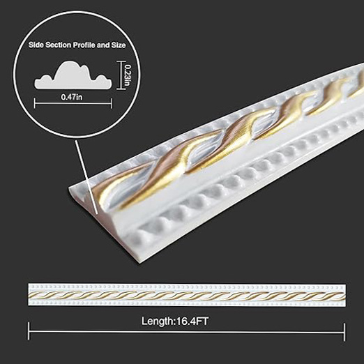 Molding Trim 3D Wall Edging Strip Self Adhesive, Peel and Stick Photo Trim, Waterproof Molding Trim for Picture Frame Home Decor