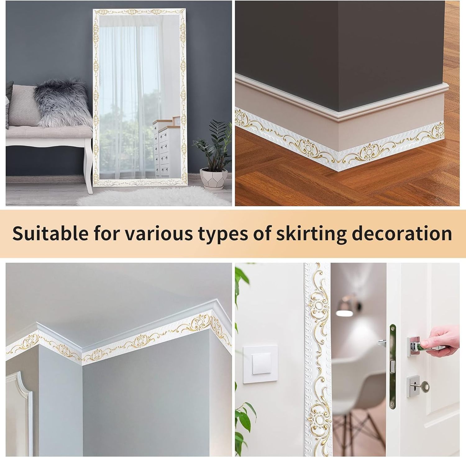 Flexible Molding Trim Wall Trim Self Adhesive, 16.4 Ft Peel and Stick Mirror Frame Border, Waterproof Bathroom Decor, Home Decor