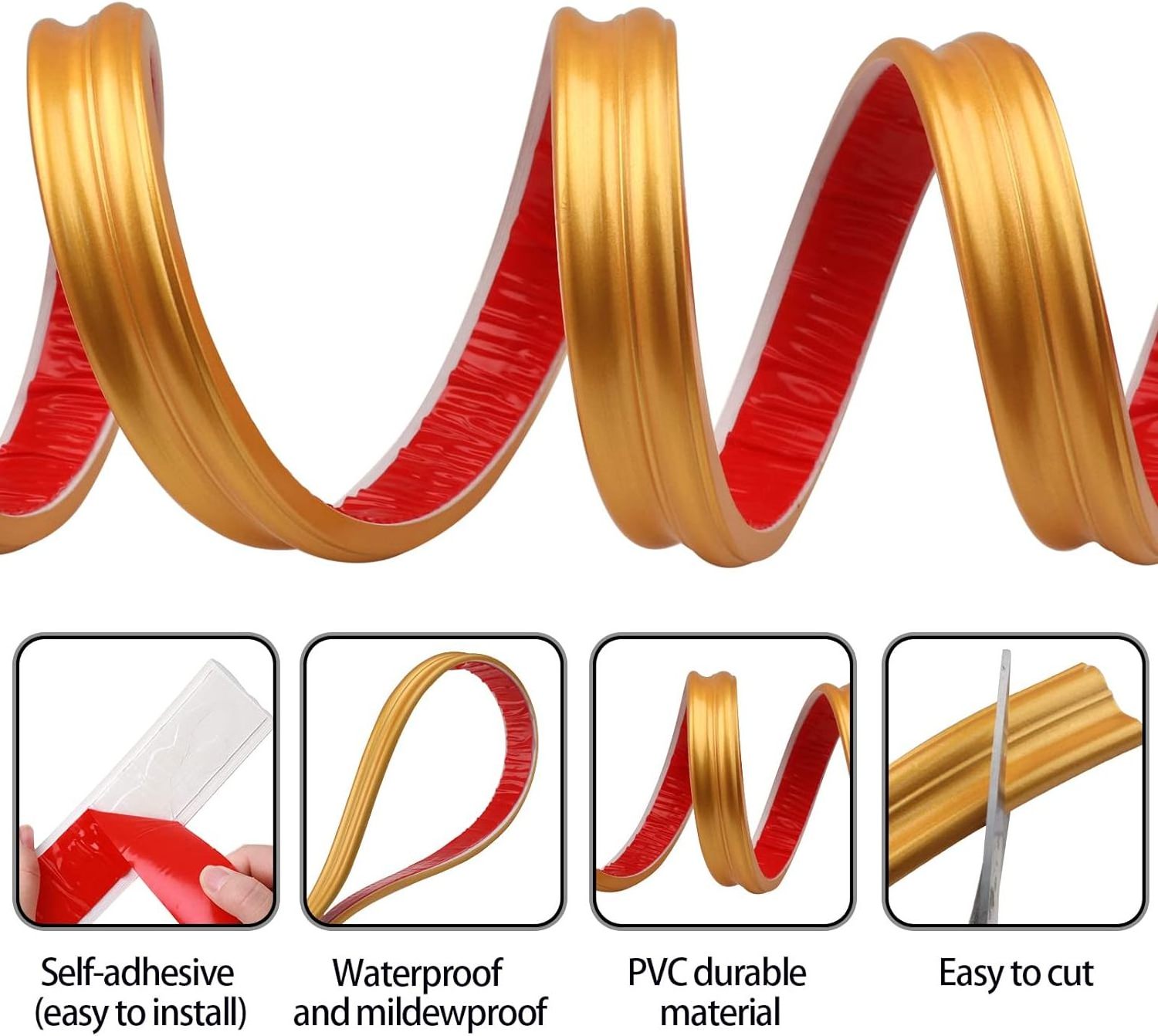 16.4FT Gold Peel and Stick Trim Caulk Strip,Flexible Self Adhesive Moldings & Trims for Mirror/Ceiling/Window and Door Frame