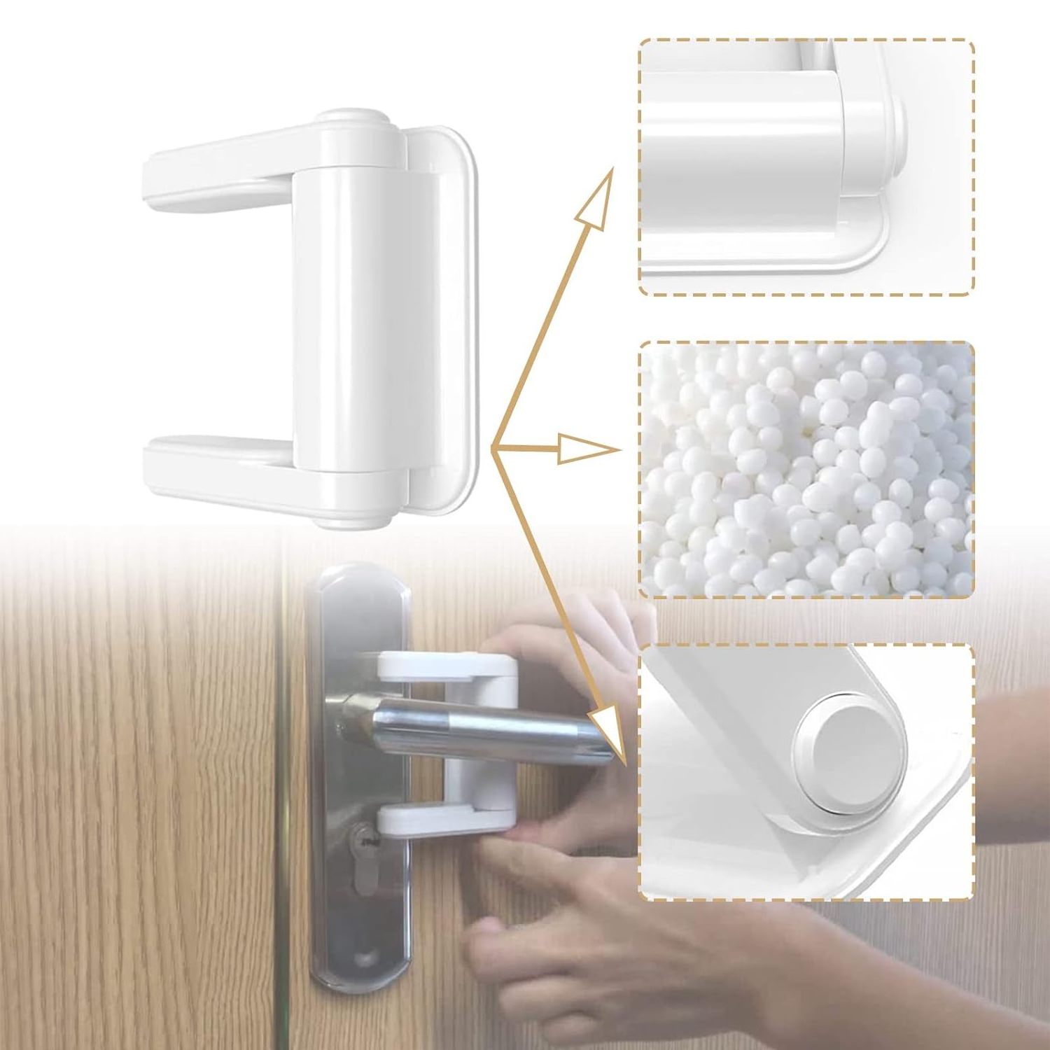 Improved Childproof Door Lever Lock Prevents Kids from Opening Doors with Adhesive Backing. Easy to Operate for Adults