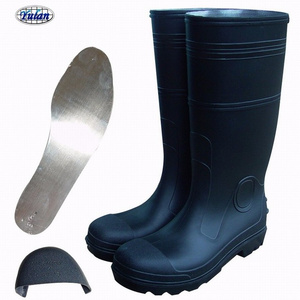 Matte black PVC rain Heavy Duty mens boots steel toe steel midsole rain boots CE