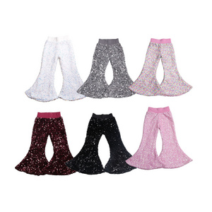 new arrival sparking bell bottoms white sequins flare pants baby girls wholesale boutique sequins pants kids pants