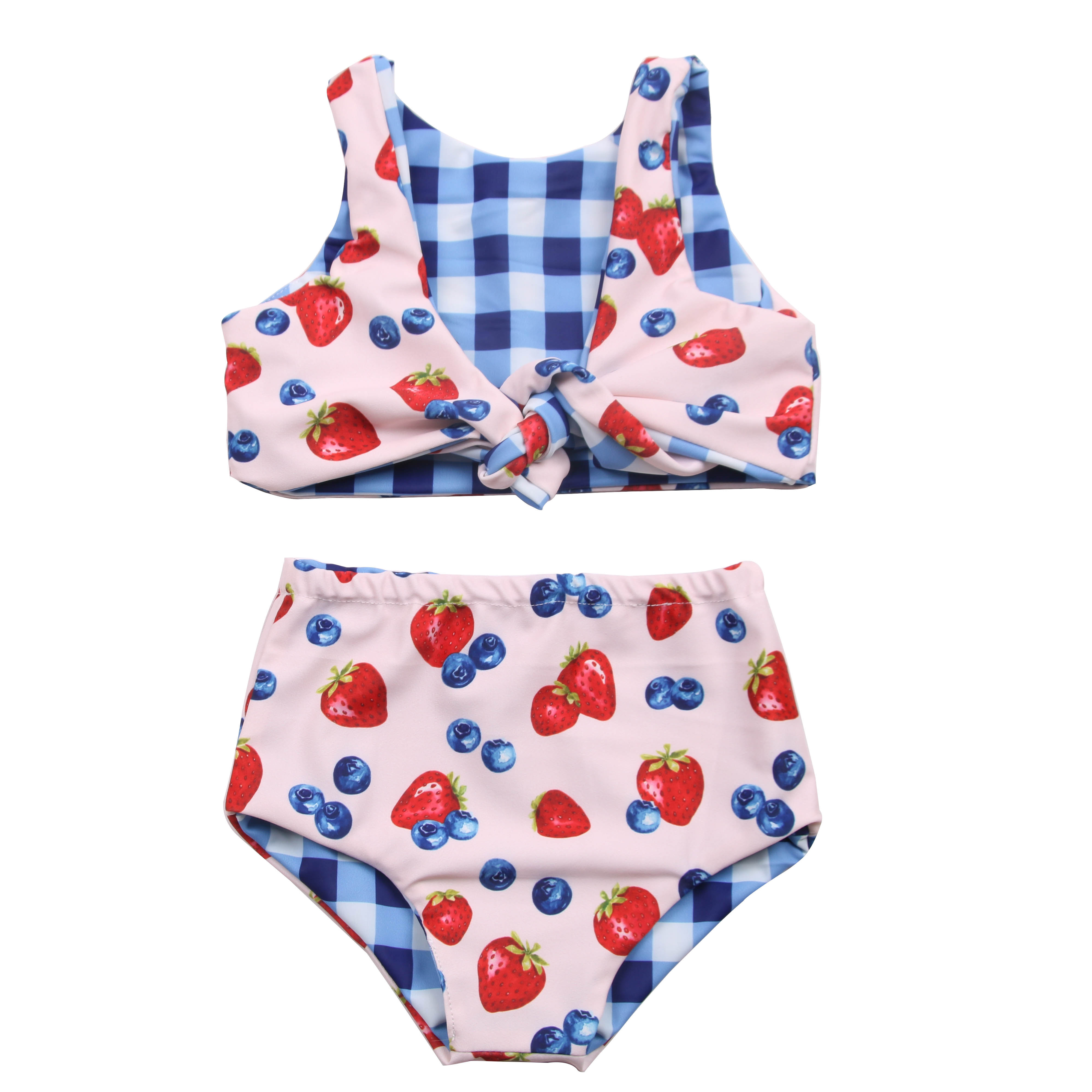 New Arrival 4th Of July Kids Reversible Swimwear Red Striped Blue Star Bathing Suit Girls Bikini 12 Year Old Girl Swimsuit