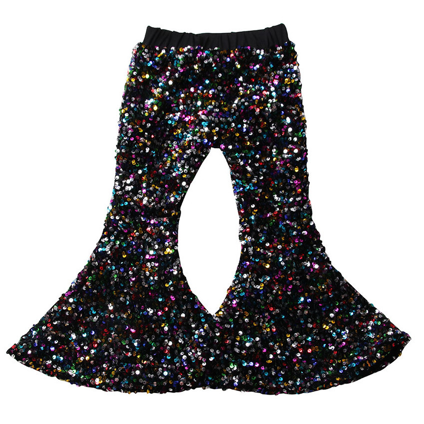 new arrival sparking bell bottoms white sequins flare pants baby girls wholesale boutique sequins pants kids pants