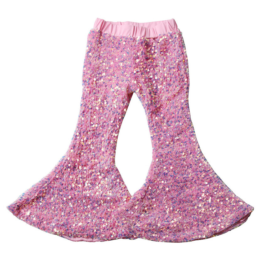 new arrival sparking bell bottoms white sequins flare pants baby girls wholesale boutique sequins pants kids pants