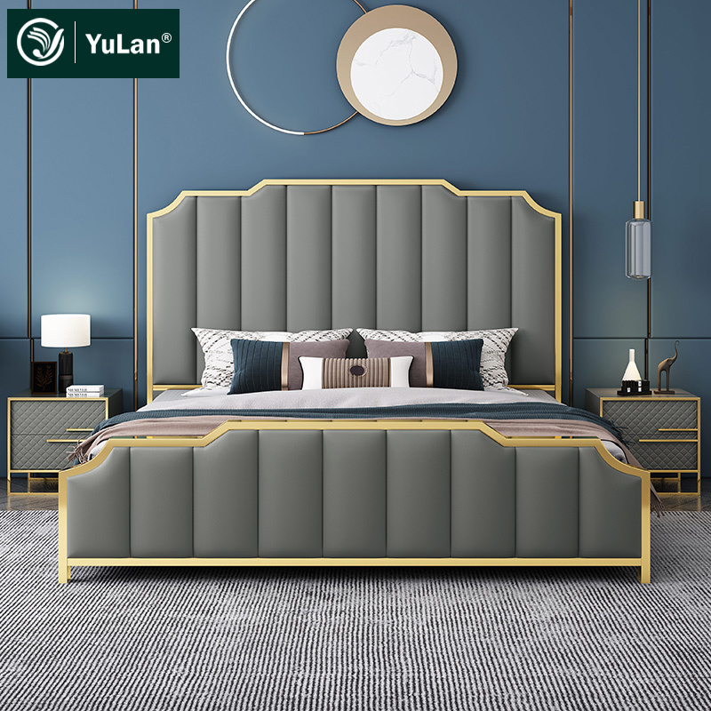 Italian Designer Modern Soft Bed Wooden Blue Grey Velvet Double Queen King Size Round Storage Bed