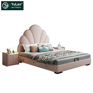 Girl's Gift Luxury Bedroom Furniture 1.5m*2m/ 1.8m*2m Plywood Cartoon Soft Bed Pink Shell Shape Bed