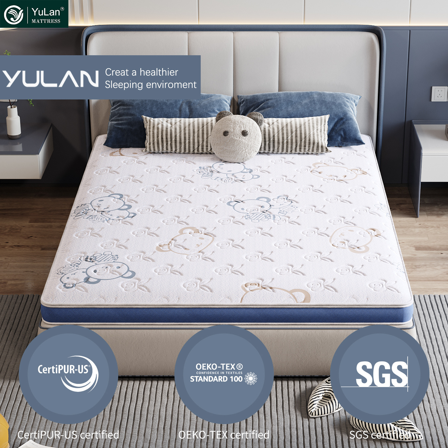 Children Rooms School Twin Full Double Size Non-toxic Waterproof Pocket Spring Mattress