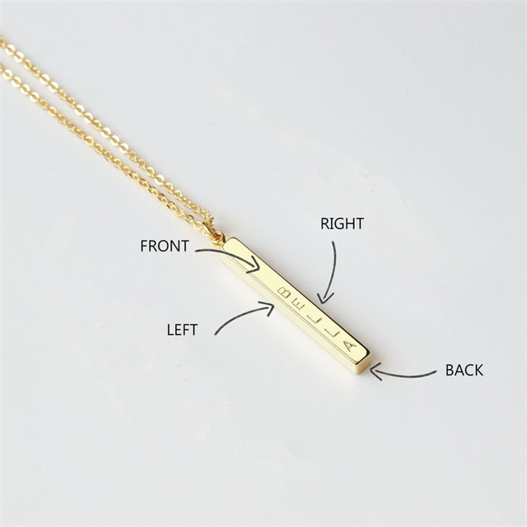 Fashion 18k Gold Plated 925 Sterling Silver Engrave Custom Name Personalized Vertical 3D Bar Necklace For Women Fine Jewelry