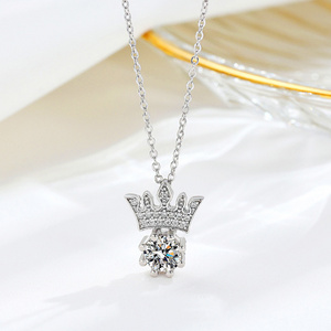 Fine diamond crown pendant 925 sterling silver princess crown CZ diamond pendant necklace for girls