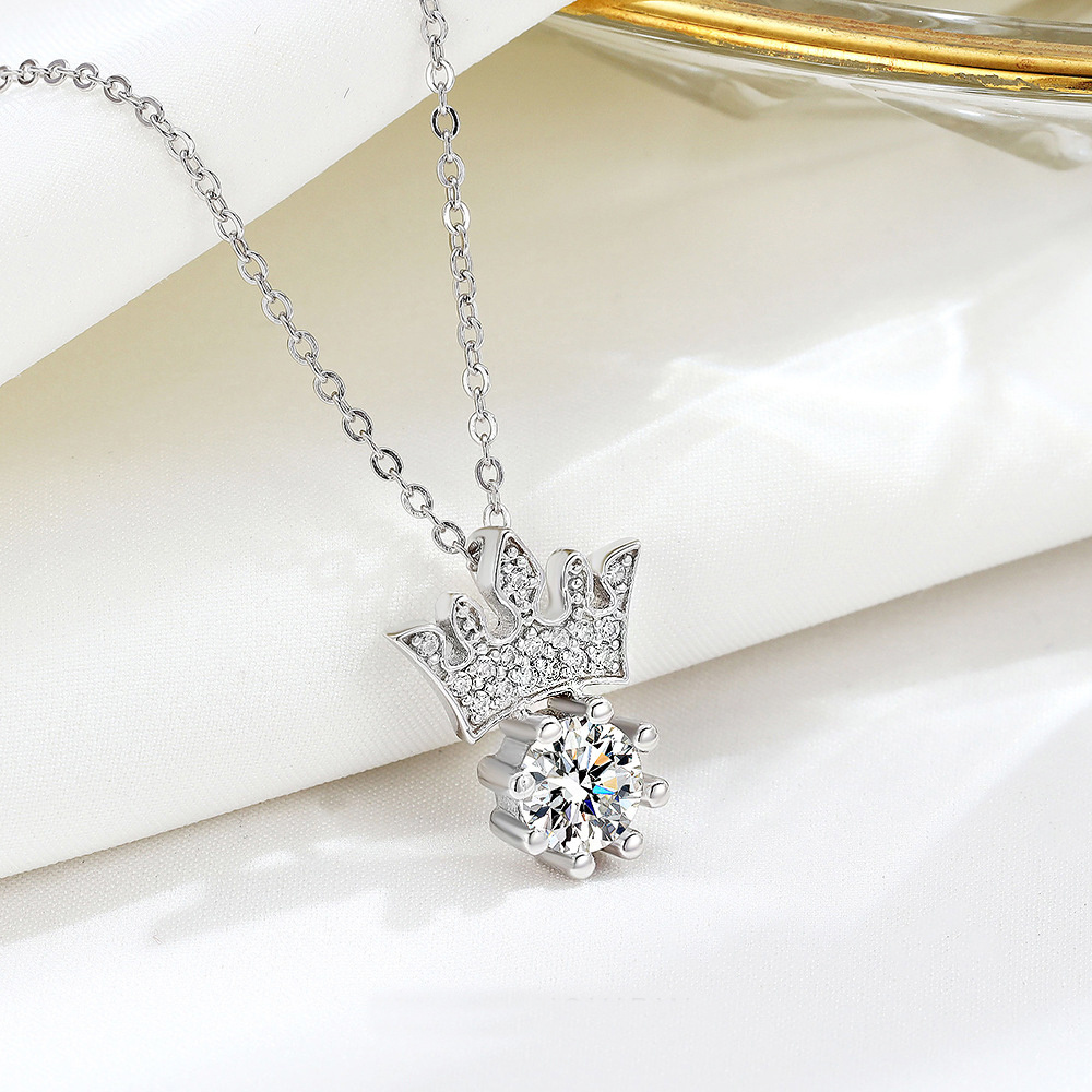 Fine diamond crown pendant 925 sterling silver princess crown CZ diamond pendant necklace for girls