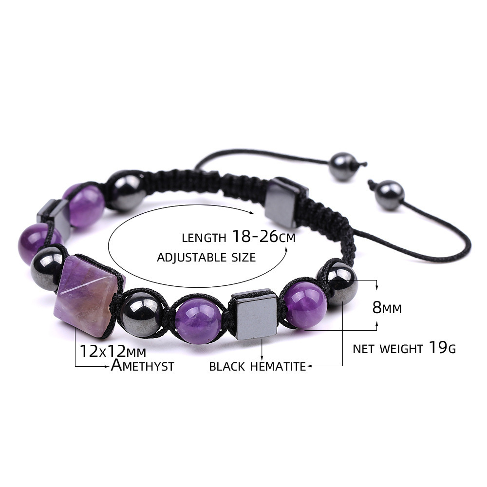 Wholesale 12mm Natural Healing Stone Quartz Hand Woven Beaded Adjustable Crystal Pyramid Bracelet for Men