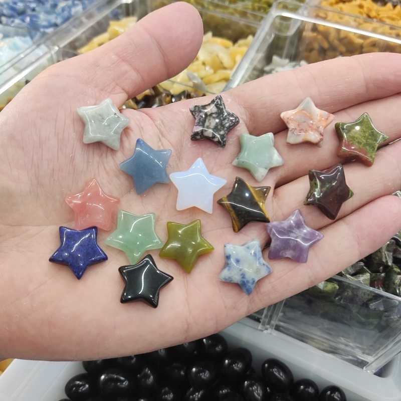 20MM natural ornament crafts healing semi precious stones small gems gemstones and crystals jewelry ball pentagram mini star