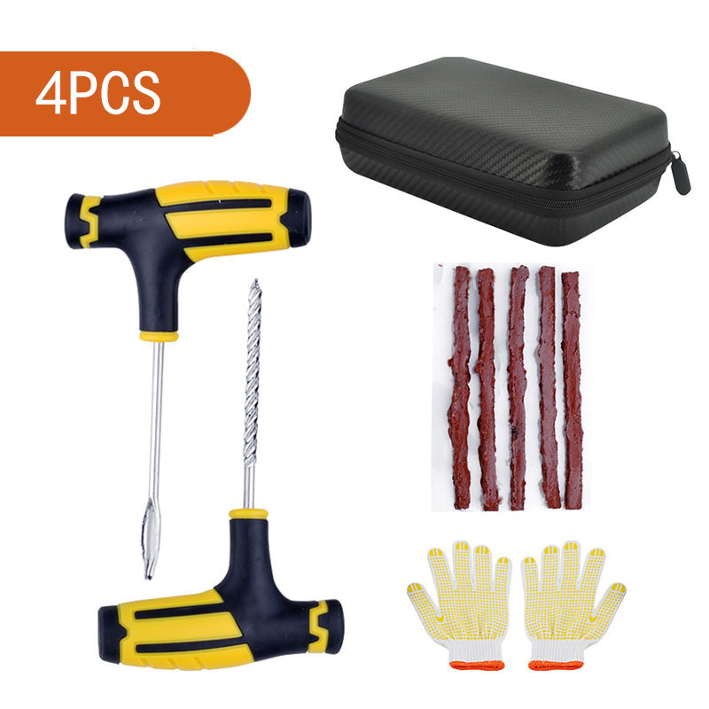 4PCS Car Tubeless Tyre Puncture Studding Plug Set with Rubber Strips Tire Repair Tools Kit For Car Truck Motorcycle Bike