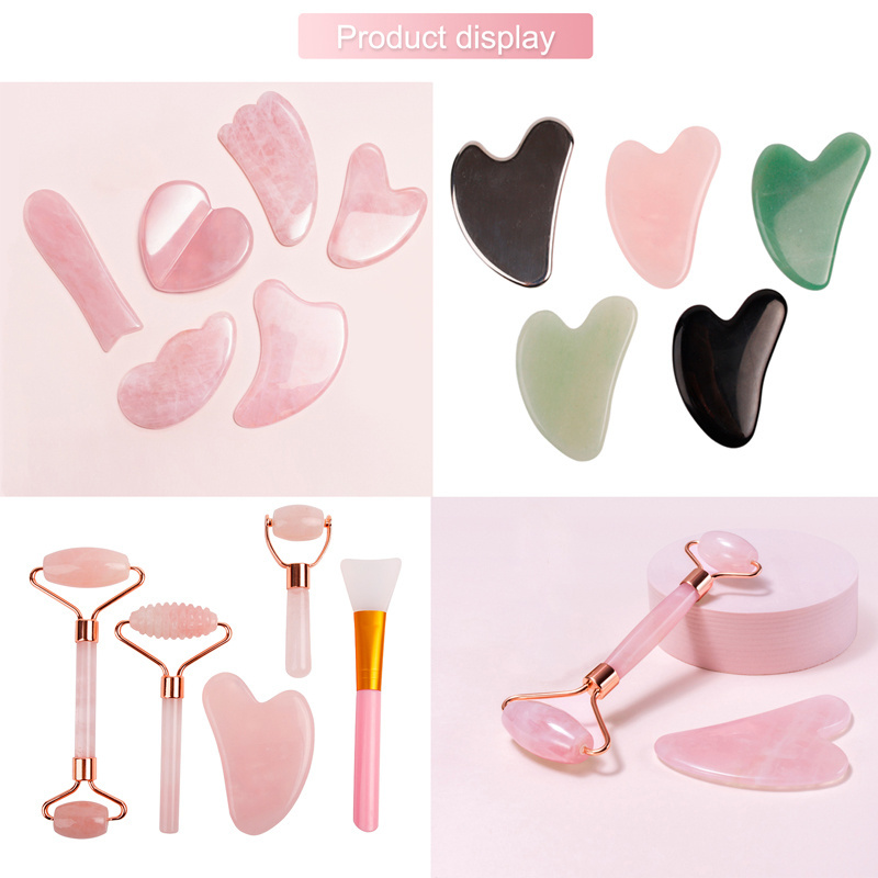 Wholesale Best Rose Quartz Real Jade Gua Sha Crystal Face Roller Massage Guasha Stone Face Roller Massager