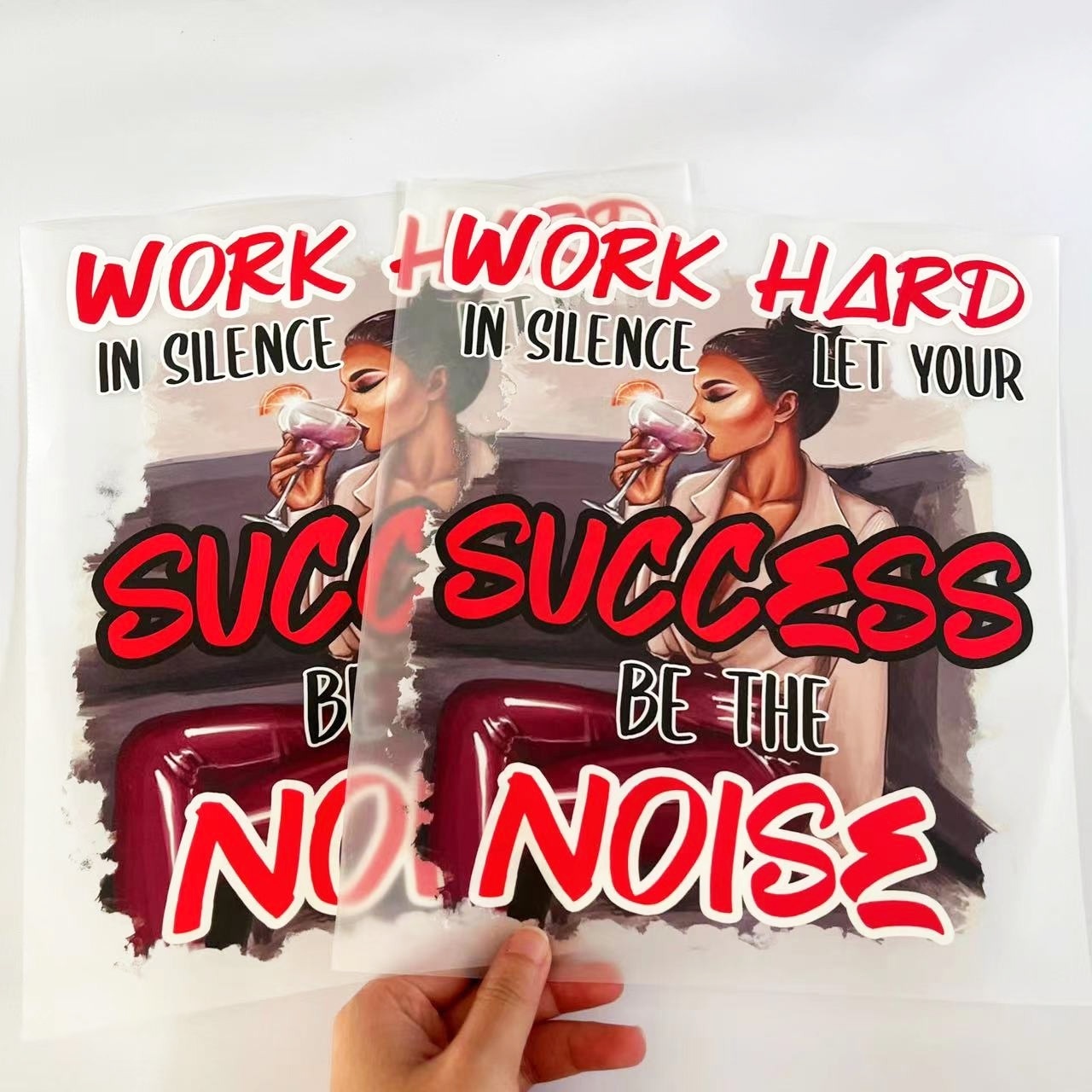 Success queen new design custom large quantity vinyl print plastisol printing dtf stickers heat transfers for t-shirts