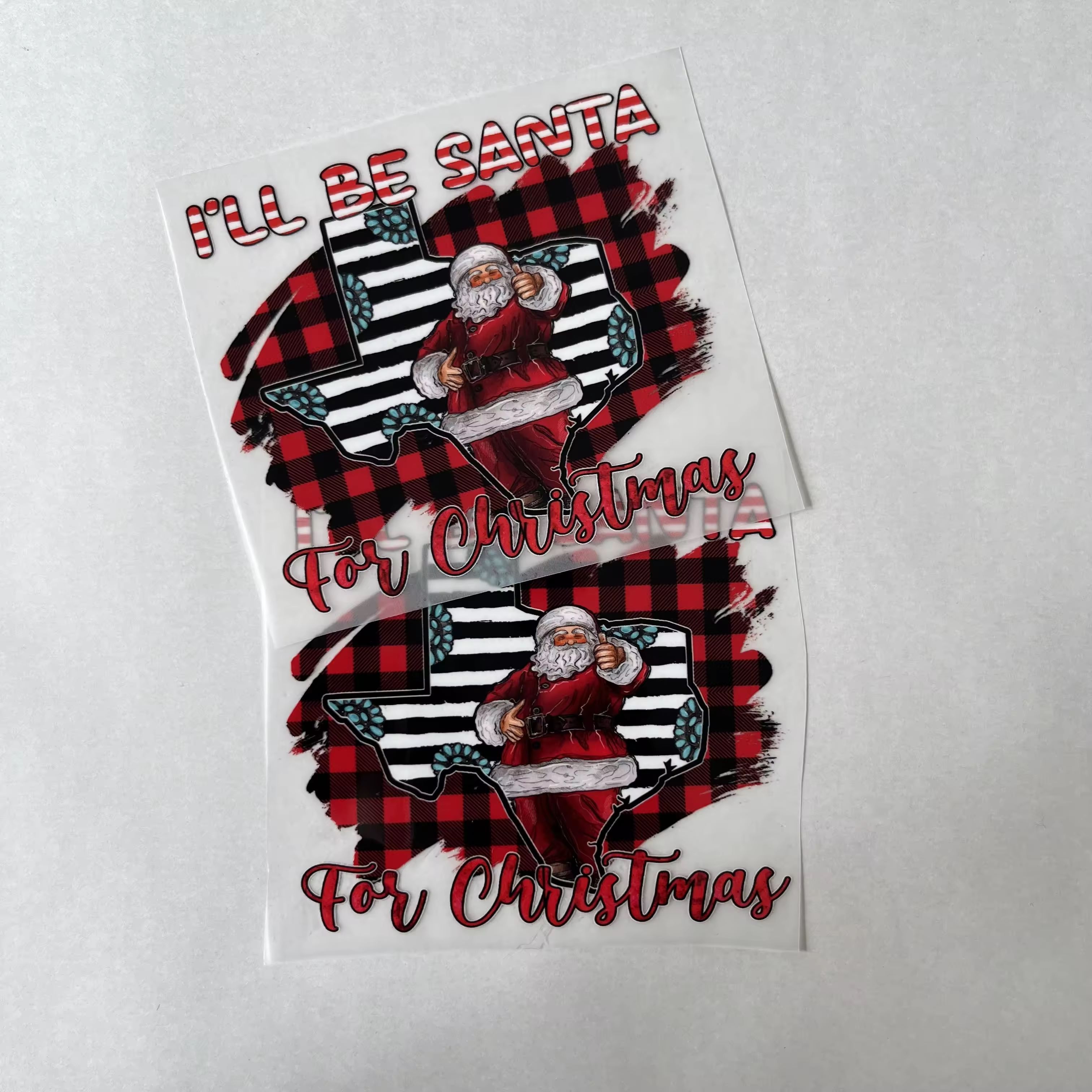 Wholesale Christmas Designs Clear Film Logo Ready To Press Plastisol Vinyl Dtf Heat Transfers Sticker For T-shirts