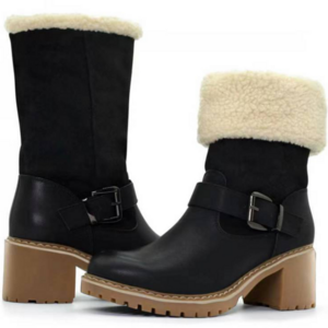 Block High Heels Winter Shoes Women Fur Boots Leisure Faux Suede Leather Snow