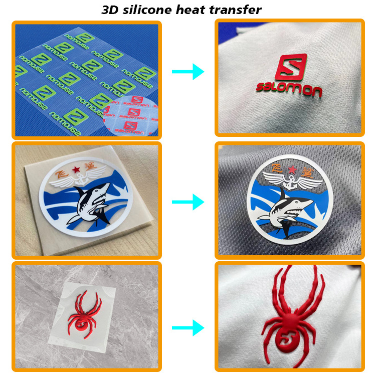 Wholesale Custom high quality 3d raised rubber silicone brush label logo sticker printing silicone 3d heat transfer vinyl