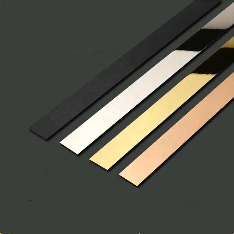 Stainless Steel Self Backed Adhesive Strip For Accessories Ceramic Edge Decoration metallic Tile Trim Mirror Molding Gold Line