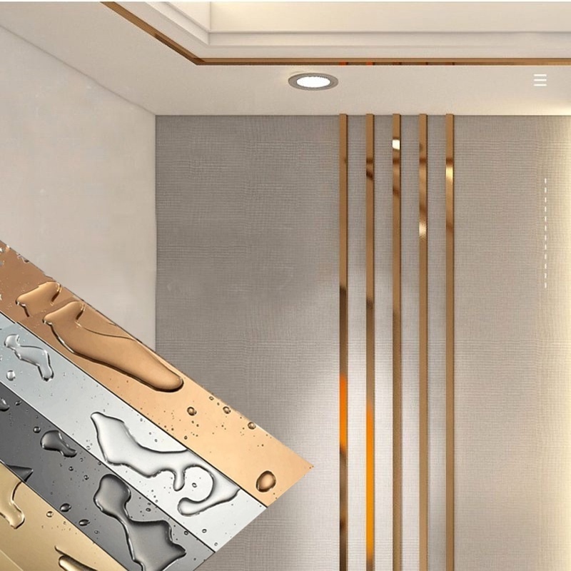 Stainless Steel Self Backed Adhesive Strip For Accessories Ceramic Edge Decoration metallic Tile Trim Mirror Molding Gold Line