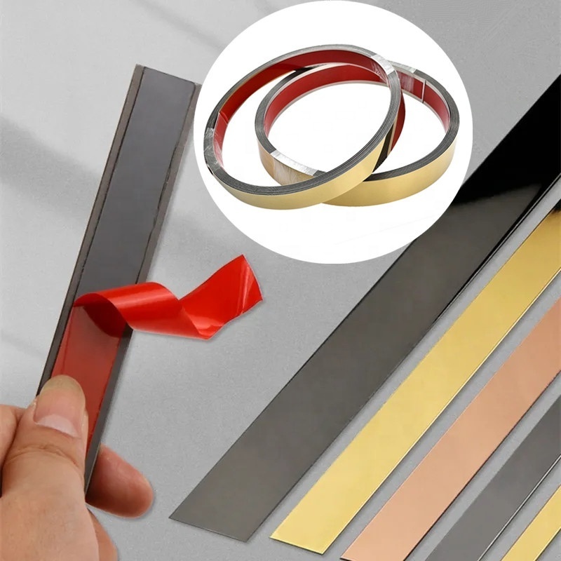 Stainless Steel Self Backed Adhesive Strip For Accessories Ceramic Edge Decoration metallic Tile Trim Mirror Molding Gold Line