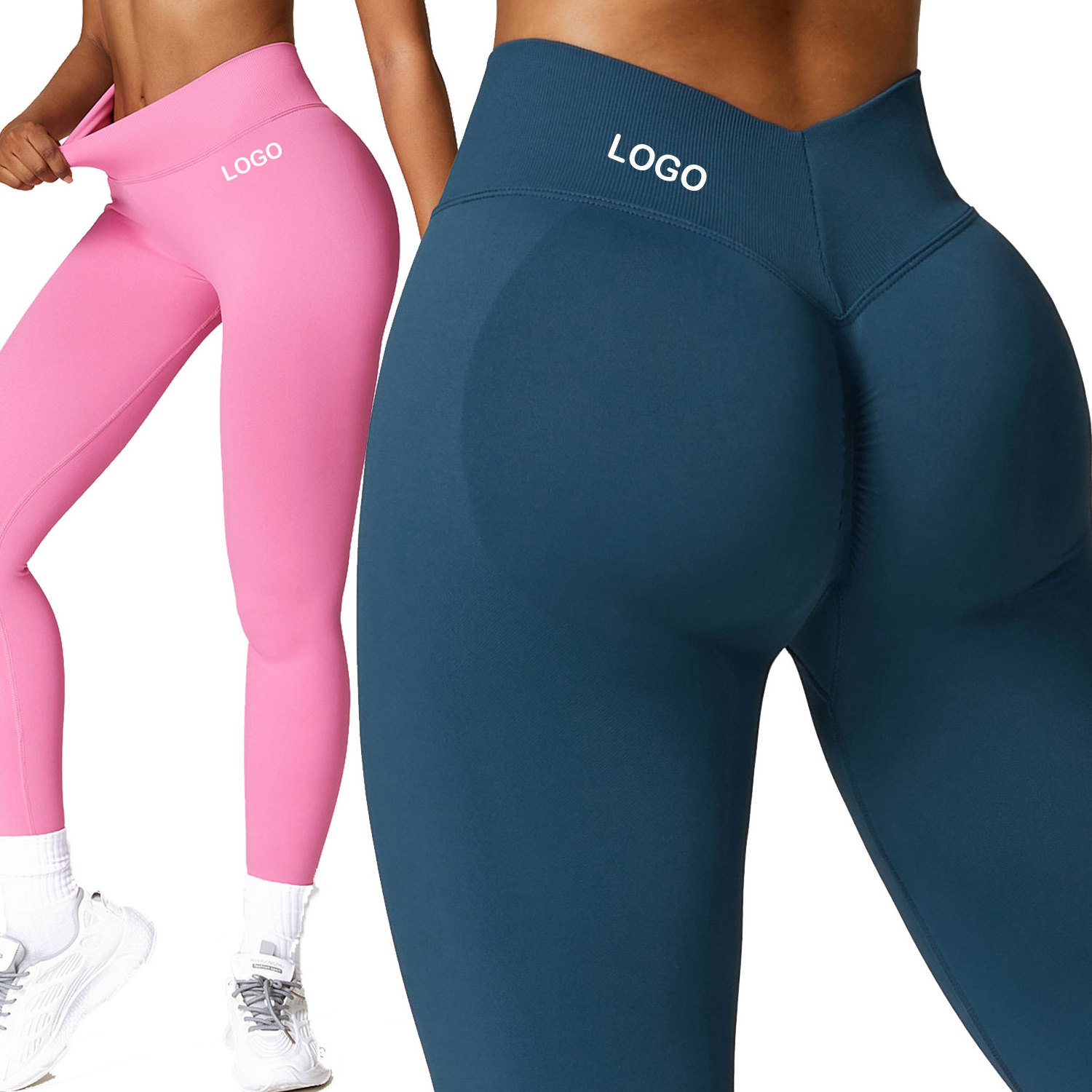 Custom Women Seamless Scrunch Butt Fitness Sport Workout Running Leggings No Camel Toe V Back Yoga Solid Pants for Women