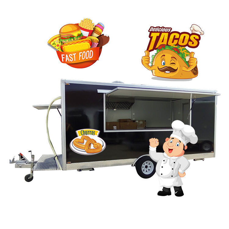 Mobile Food Truck Cart Trailer Equipped with Deep Fryer Grill Pizza Oven Freezer Water Sink Air Conditioner