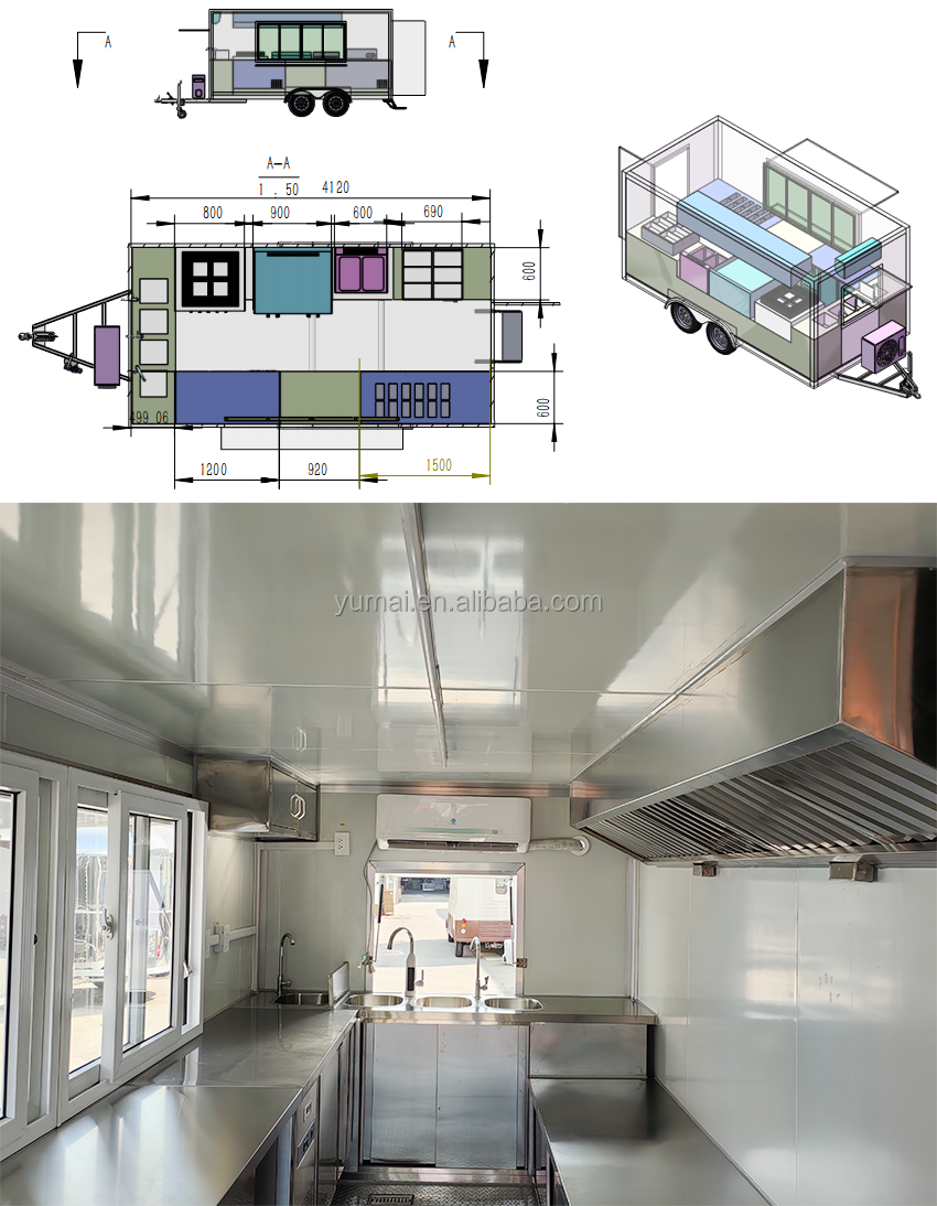 USA Outdoor Mobile Trailer Fully Equipped DOT Listed Ice Cream Pizza Waffle Crepe Food Truck Trailer with Full Kitchen