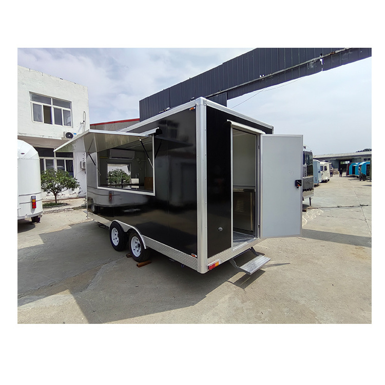 Mobile Food Truck Cart Trailer Equipped with Deep Fryer Grill Pizza Oven Freezer Water Sink Air Conditioner