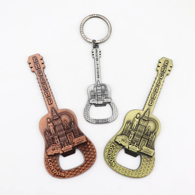 Best-selling custom design logo London souvenir Key Chain Guitar shaped zinc alloy metal opener