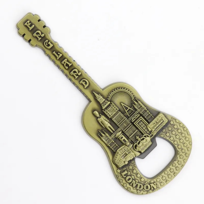 Best-selling custom design logo London souvenir Key Chain Guitar shaped zinc alloy metal opener