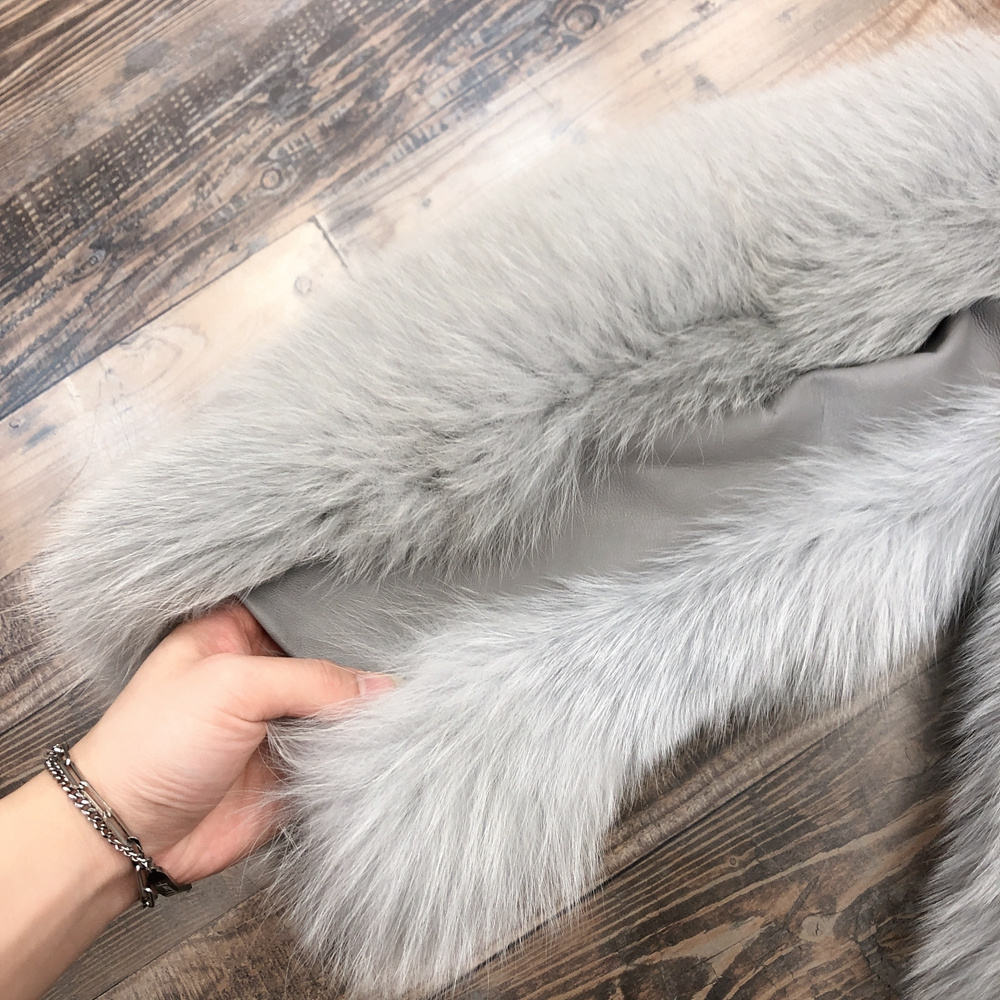 Plus Size Custom Fluffy Furry large long style Real Red Fox Fur with mink trim Authentic Natural Fur Coats For Women