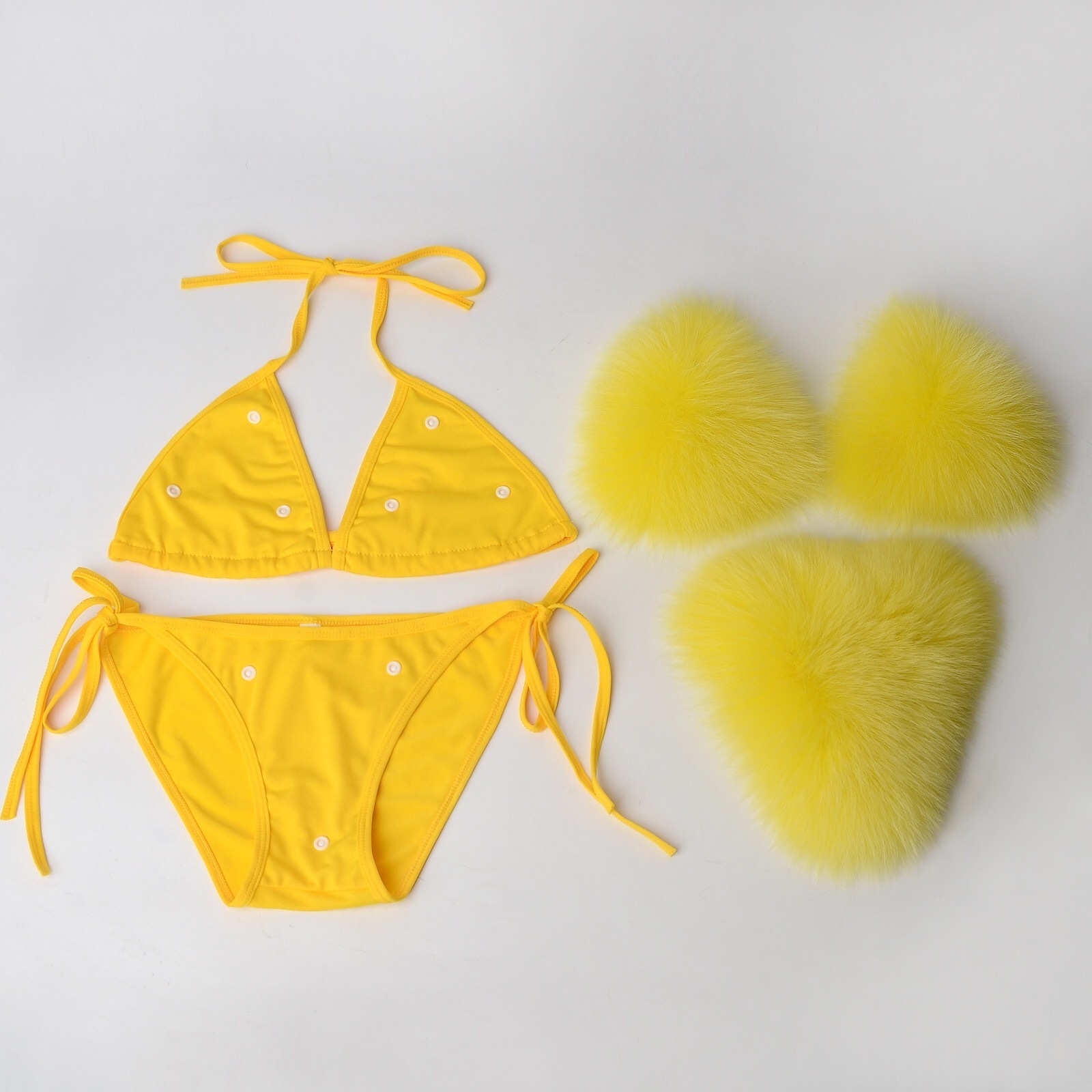 Hot Selling Multi Color Sexy raccoon bikini sets Girl Women Swim Suit Colorful Genuine Beach Fluffy Fox Fur Bikini