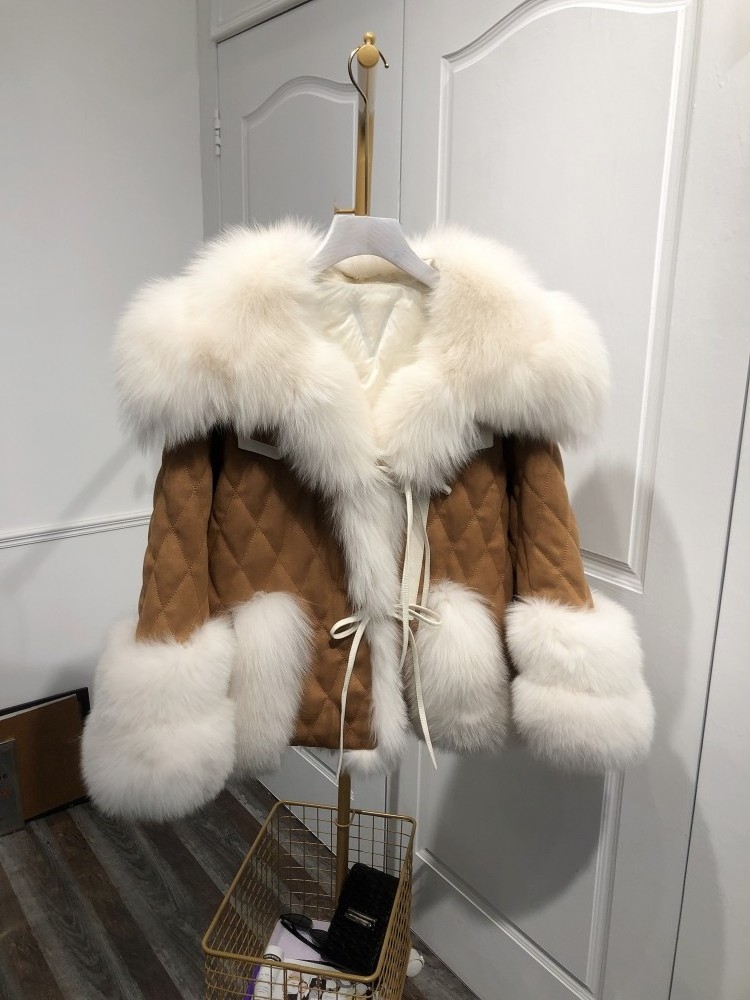 Loose Plus Size Fashion Genuine combination of suede and fur Women Wholesale High Quality Fox Fur Coat down jackets