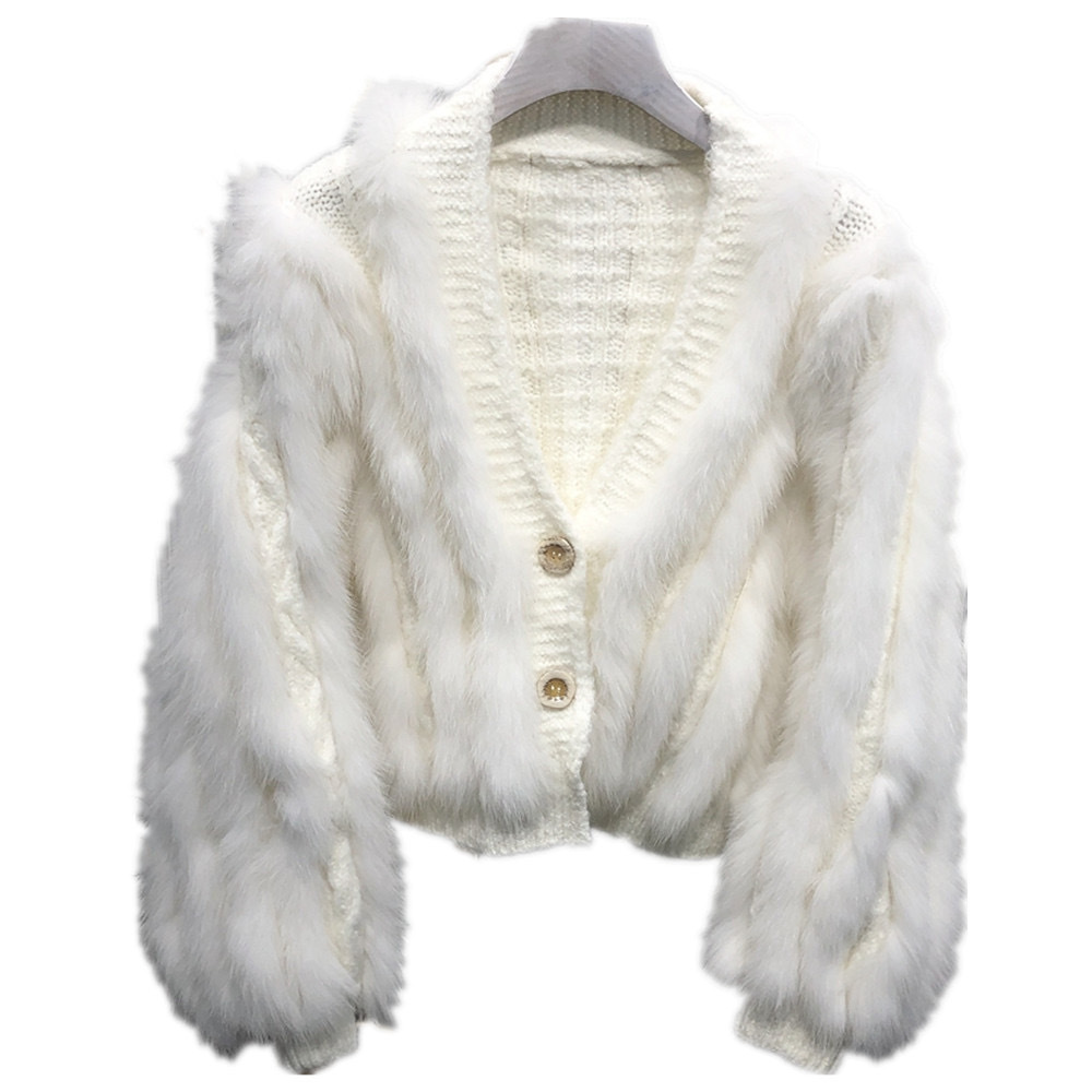 spring  Autumn Winter New Women bat sleeve  Fur Fox Short Sweater Knitted wear Cardigan Coat  Sweater with Fox fur