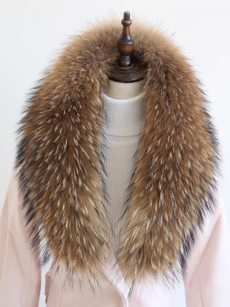 Custom handMade Colorful Real Fur Scarf Detachable Genuine Fox Fur and raccoon fur big Collar wholesale