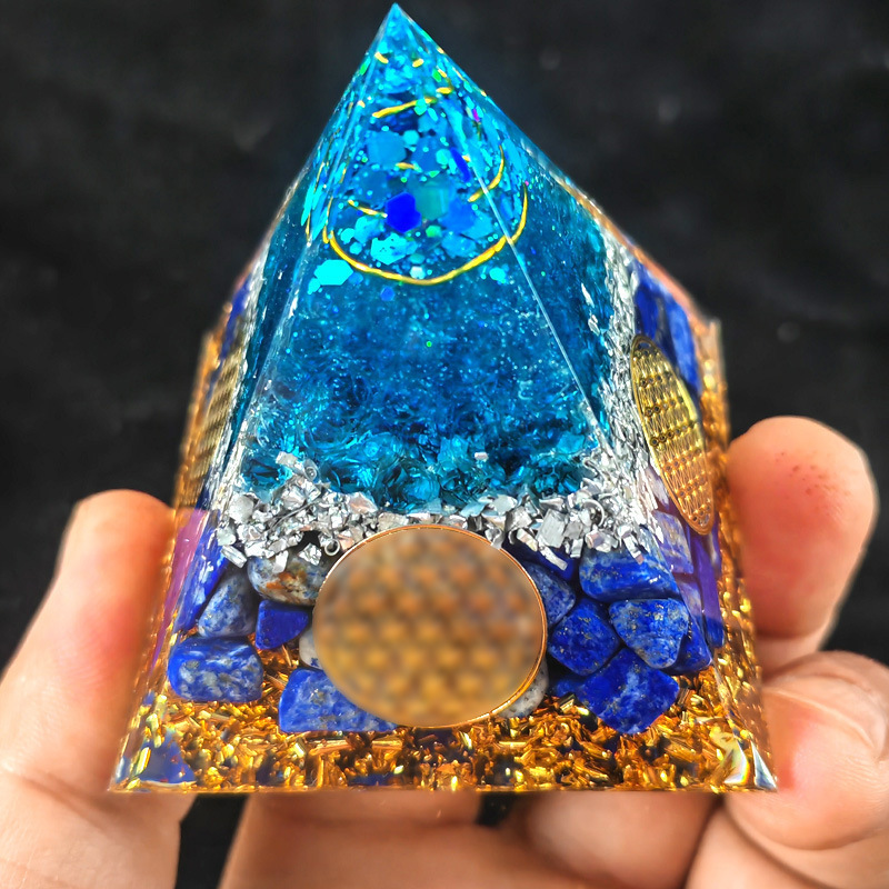 Hot Selling 6cm Coloured Glaze Crystal Gravel Pyramid With Blue Crystal Chakra Pyramid Natural Stone Positive Energy Generator