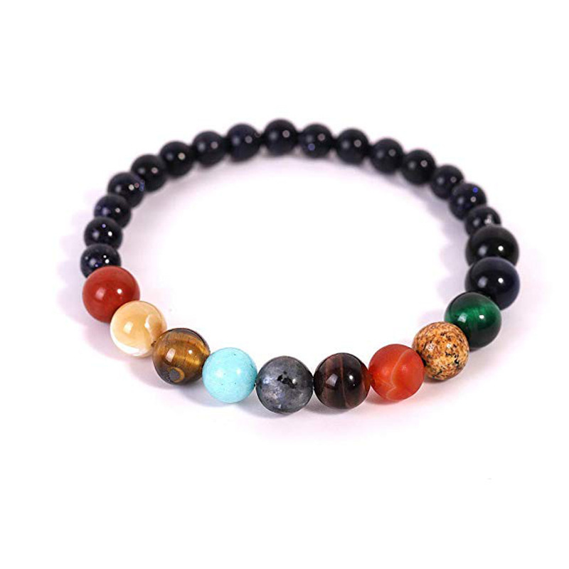 Natural Stone Colorful Beads Planetary Gemstone Bracelet Energy Universe Yoga Solar Chakra Bracelet for Women Men Jewelry