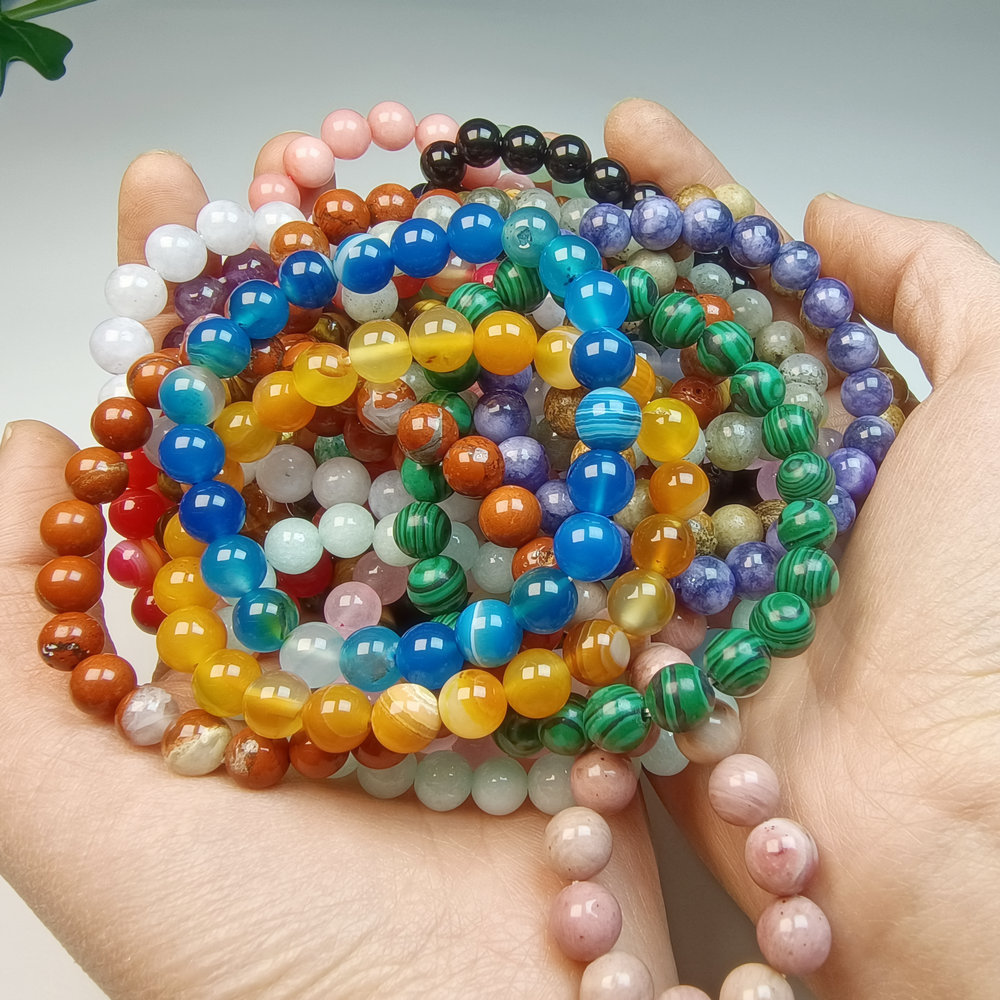 Natural 4mm/6mm/8mm /10mm Beaded Bracelets Elastic Gemstones Healing Crystal Stretch Stone Bead Bracelet for Women Men