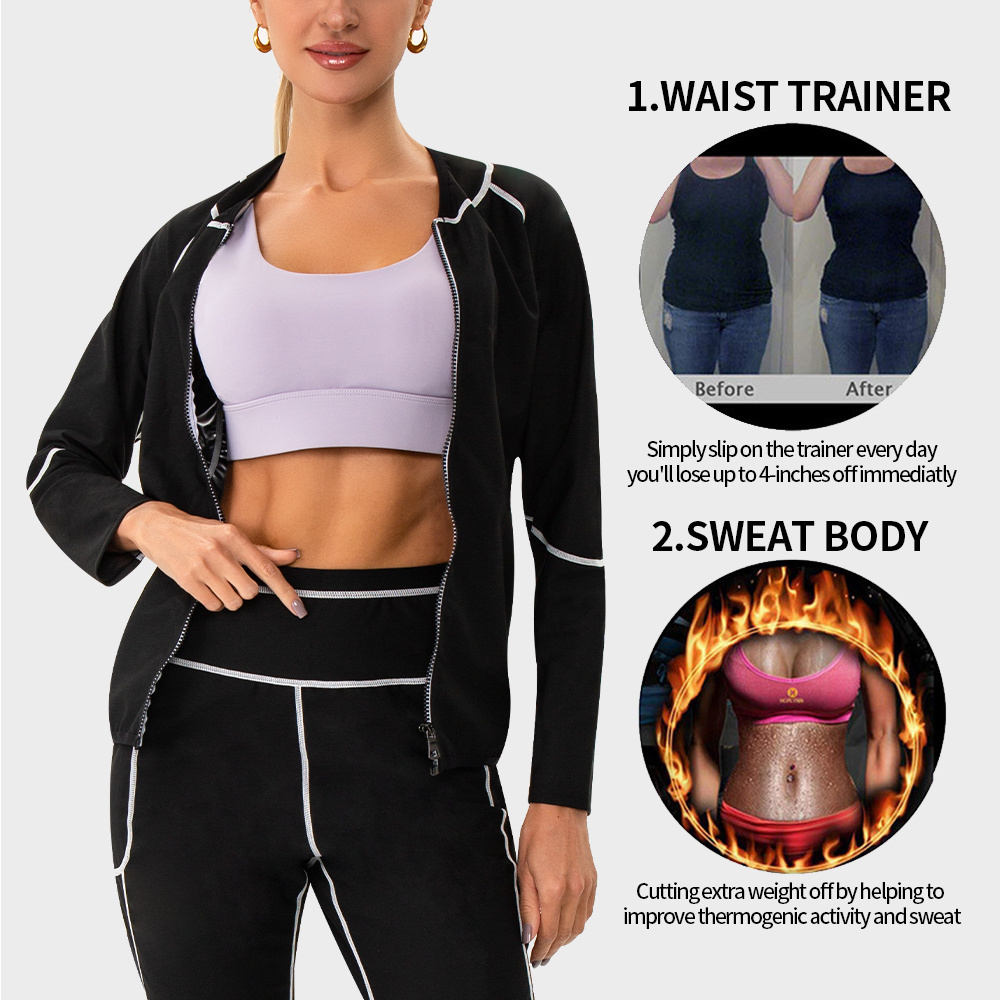 Hot-sale Women Shapewear Sauna Suit Weight Loss Slimming Sports Jacket Fat Burning Pants Gym Wear