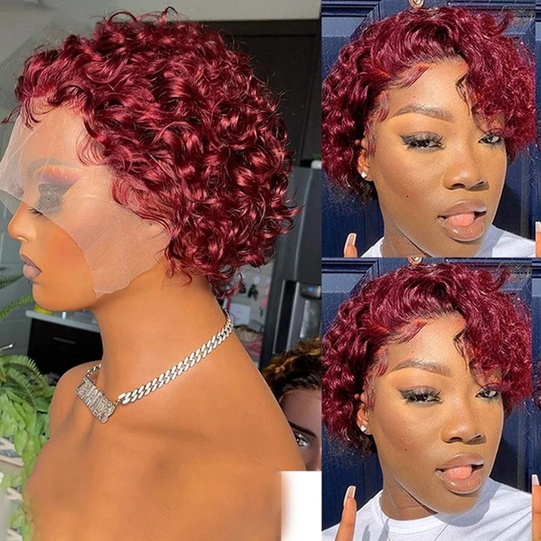 Wholesale Short Curly Wigs For Black Women Lace Front Wigs Pixie Cut Wig Synthetic Hair with Lace Frontal Closure