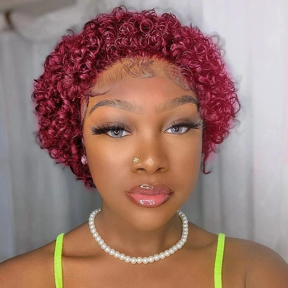 Wholesale Short Curly Wigs For Black Women Lace Front Wigs Pixie Cut Wig Synthetic Hair with Lace Frontal Closure