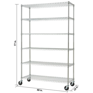 18"W x 48"L x 77"H Cheap Price 6 Tier Wire Shelf DIY Rolling Chrome Metal Wire Shelving with 4" Caster Wheels