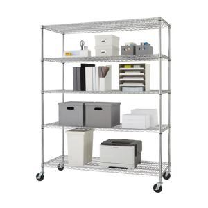 60"W x 21"D x 87"H Chrome Plated Silver 5-Shelf Storage Unit Metal Wire Rack Shelving on Wheels