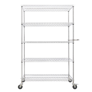 48 x 18 x 72 Inch 2024 Best Sale 5 Layers Metal Wire Storage Shelf with U Handle and 4 Wheels for Convenient Transportation